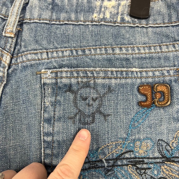 Joe's Jeans Shorts Women 31 Blue Denim 100% Cotton Frayed Hem Embroidered Beachy - Picture 11 of 16